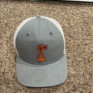 Gray and White Cap with Leather Patch